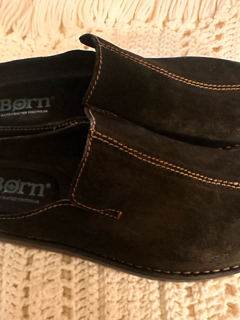 Born Men's Black Distressed Suede Slip-On Loafers with Contrast Stitching - Picture 11 of 13